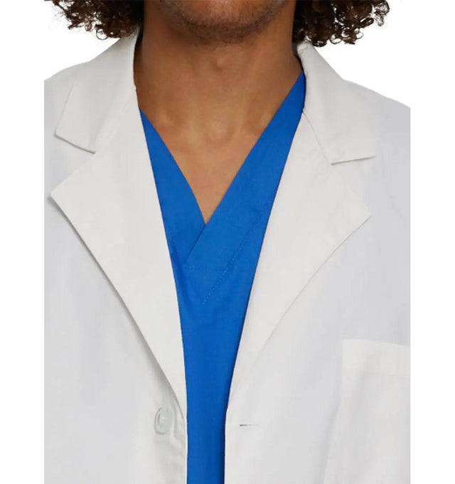 Landau Men's 3-Pocket Mid-Length Lab Coat 3148 -White-Front Close view