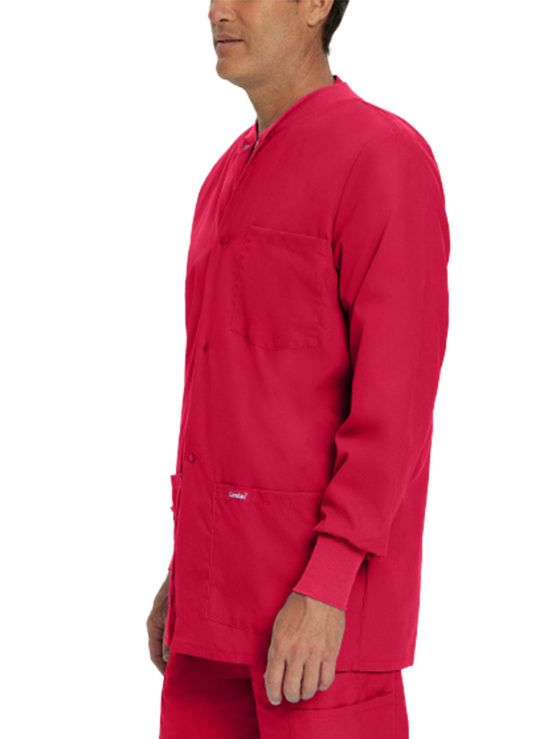 Landau Essentials Men's Warm-Up Scrub Jacket 7551 -True Red-Sideview
