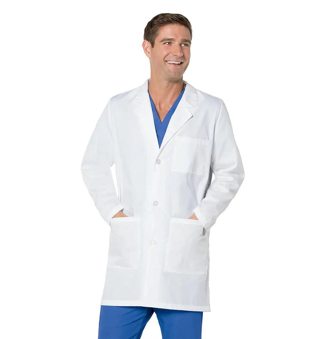 Landau Scrub Zone Unisex 3-Pocket Mid-Length Lab Coat 86002 -White-Frontview
