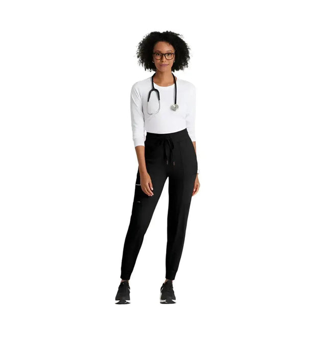 Barco One Performance Knit by Barco Pro Knit 5-Pocket Drawcord Waist Jogger Scrub Pant - Black