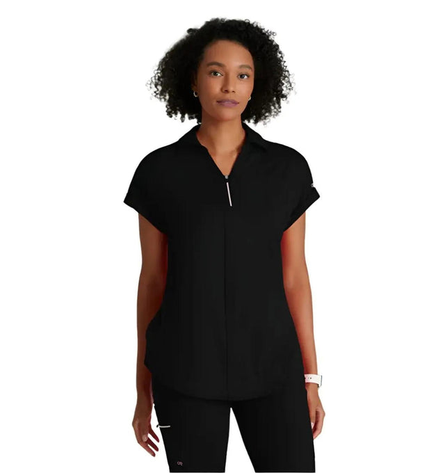 Barco One Performance Knit by Barco Engage Knit 2-Pocket Zip-Neck Dolman Scrub Top - Black