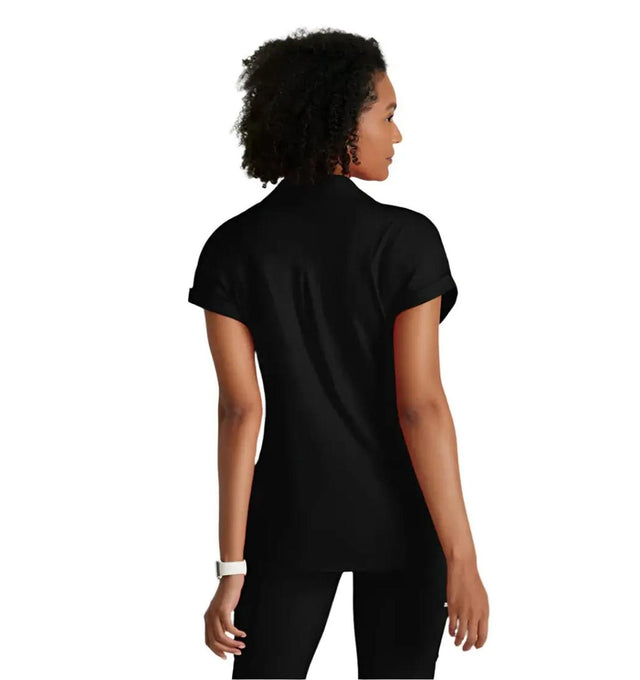 Barco One Performance Knit by Barco Engage Knit 2-Pocket Zip-Neck Dolman Scrub Top - Black