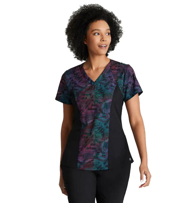 Barco One™ by Barco Thrive 4-Pocket V-Neck Print Scrub Top-Primastic Lights