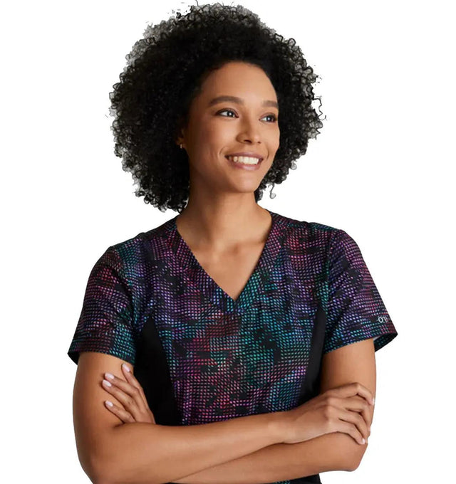 Barco One™ by Barco Thrive 4-Pocket V-Neck Print Scrub Top-Primastic Lights
