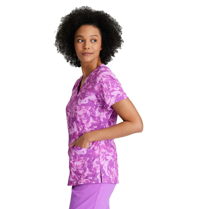 Barco One™ by Barco Thrive 4-Pocket V-Neck Print Scrub Top-Helio Flower