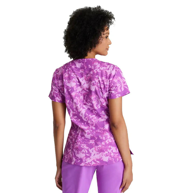 Barco One™ by Barco Thrive 4-Pocket V-Neck Print Scrub Top-Helio Flower