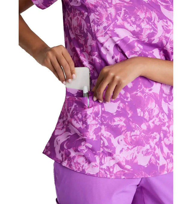 Barco One™ by Barco Thrive 4-Pocket V-Neck Print Scrub Top-Helio Flower