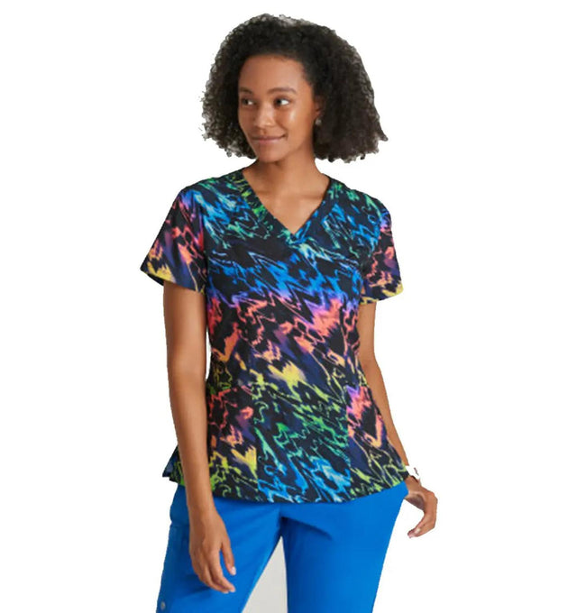 Barco One™ by Barco Thrive 4-Pocket V-Neck Print Scrub Top-Aurora Lights