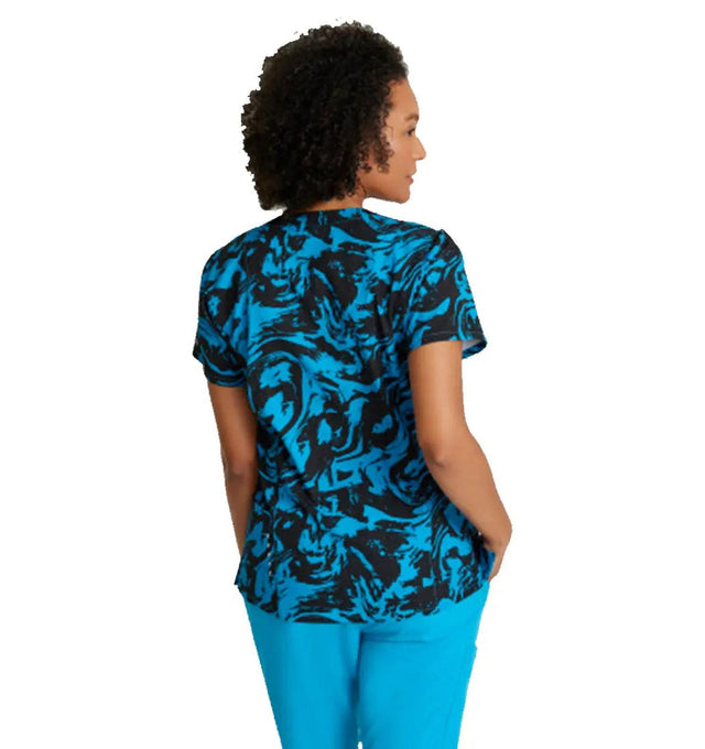 Barco One™ by Barco Thrive 4-Pocket V-Neck Print Scrub Top-Marble Wave