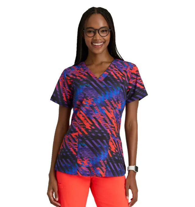 Barco One™ by Barco Thrive 4-Pocket V-Neck Print Scrub Top-Radiant Prism