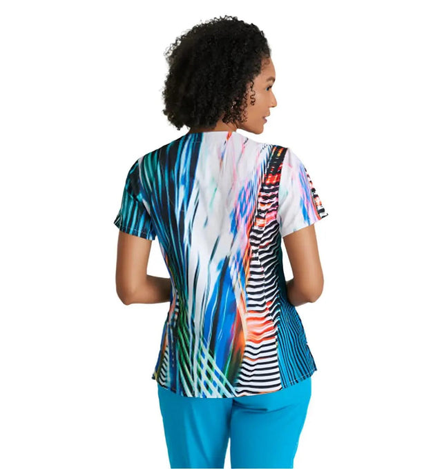 Barco One™ by Barco Thrive 4-Pocket V-Neck Print Scrub Top-Ultra Radiant