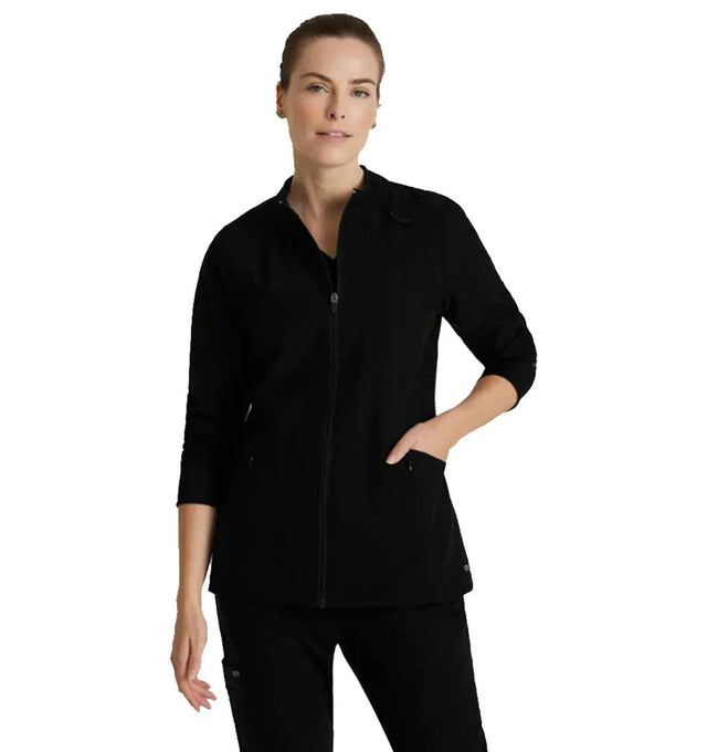 Barco One™ by Barco Venture 4-Pocket Banded Collar Warm-Up Scrub Jacket-Black