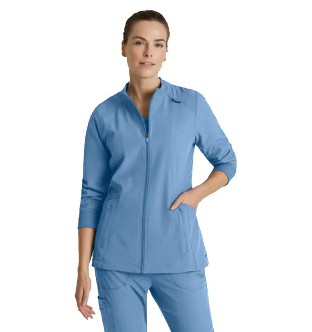 Barco One™ by Barco Venture 4-Pocket Banded Collar Warm-Up Scrub Jacket-Ciel Blue