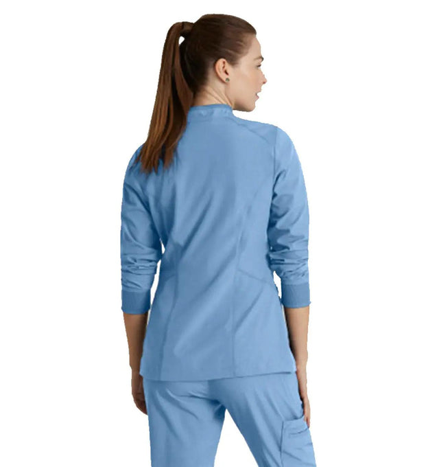 Barco One™ by Barco Venture 4-Pocket Banded Collar Warm-Up Scrub Jacket-Ciel Blue