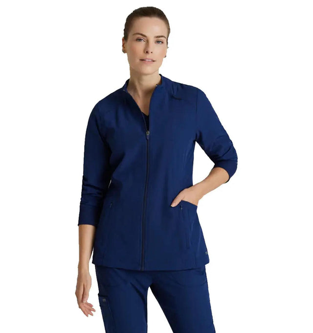 Barco One™ by Barco Venture 4-Pocket Banded Collar Warm-Up Scrub Jacket-Indigo