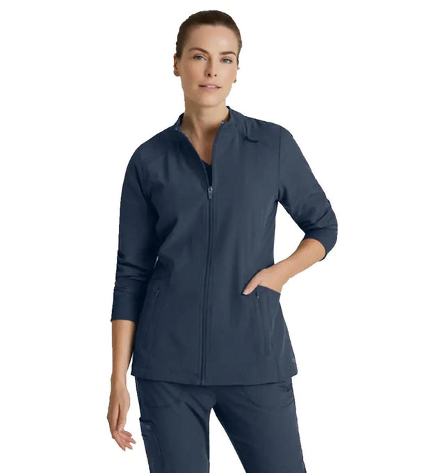 Barco One™ by Barco Venture 4-Pocket Banded Collar Warm-Up Scrub Jacket-Steel