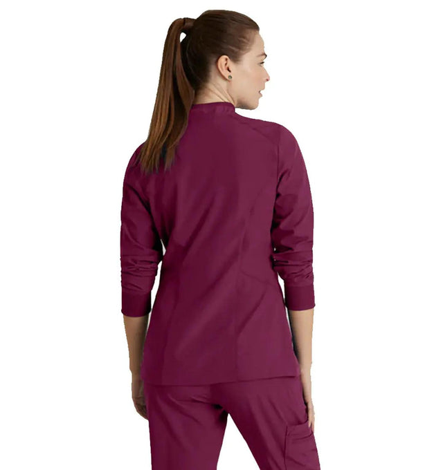 Barco One™ by Barco Venture 4-Pocket Banded Collar Warm-Up Scrub Jacket-Wine