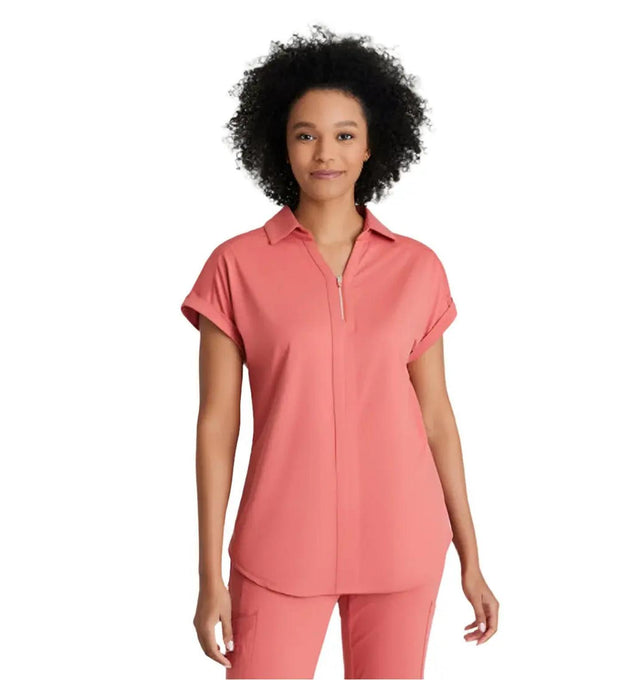 Barco One Performance Knit by Barco Engage Knit 2-Pocket Zip-Neck Dolman Scrub Top - Ginger Rose