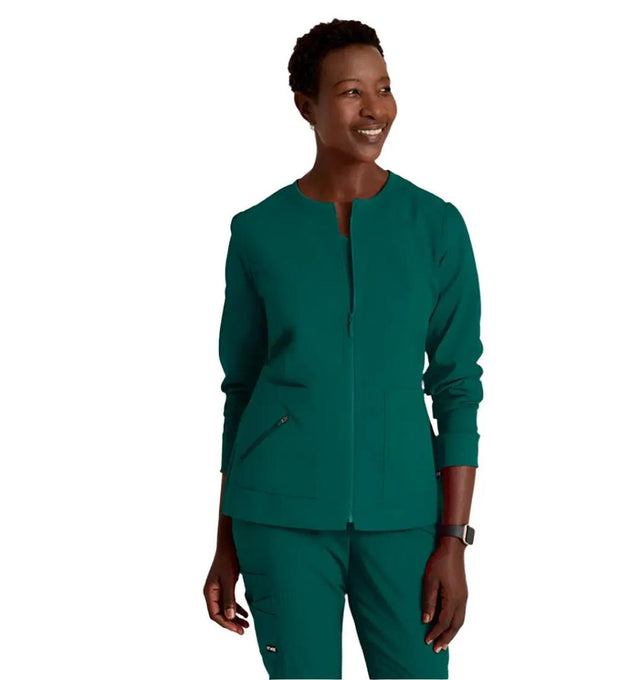 Grey's Anatomy Stretch™ by Barco Millie 3-Pocket Crewneck Scrub Jacket -Hunter Green