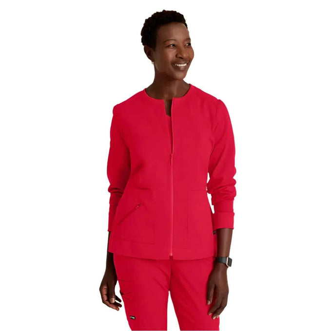 Grey's Anatomy Stretch™ by Barco Millie 3-Pocket Crewneck Scrub Jacket -Scarlet Red