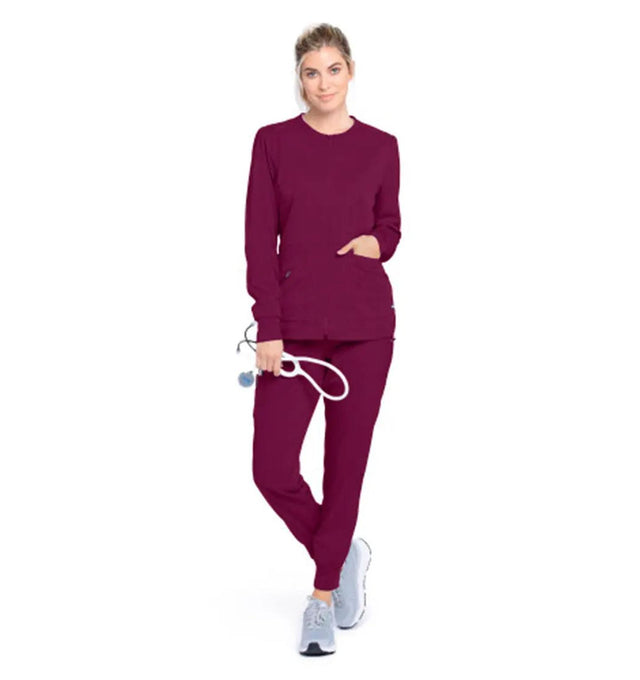 Grey's Anatomy Stretch™ by Barco Millie 3-Pocket Crewneck Scrub Jacket - Wine