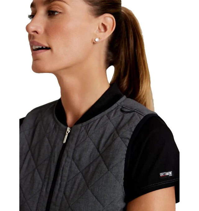 Grey's Anatomy Stretch™ by Barco Cristina 2-Pocket Quilted Scrub Vest-Black Two Tone