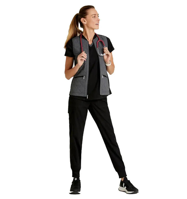 Grey's Anatomy Stretch™ by Barco Cristina 2-Pocket Quilted Scrub Vest-Black Two Tone