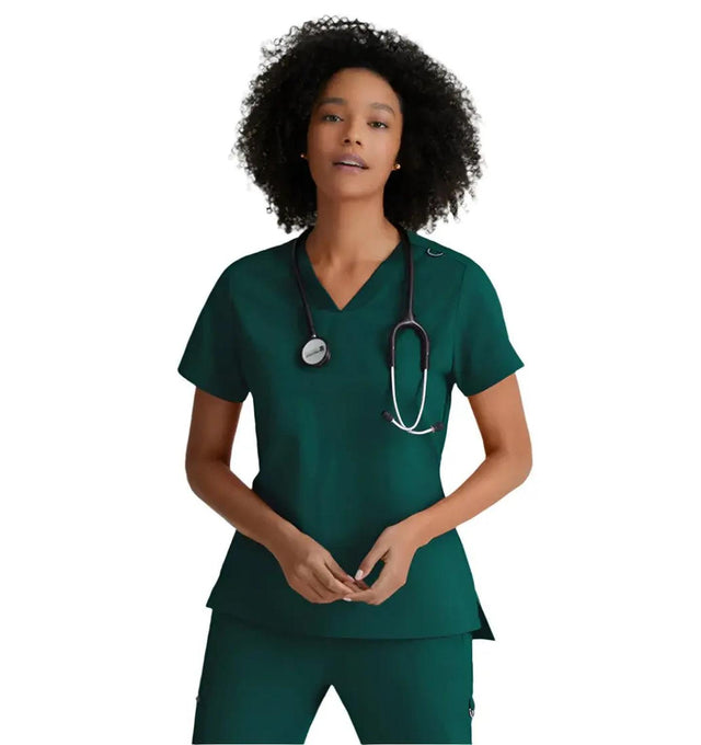 Grey's Anatomy Stretch™ by Barco Bree 1-Pocket Tuck-In Scrub Top-Hunter Green