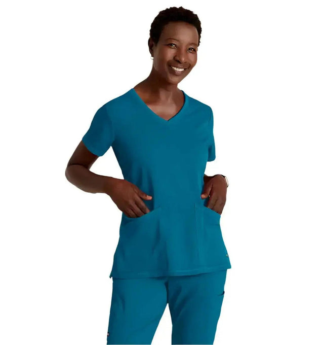 Grey's Anatomy Stretch™ by Barco Serena 3-Pocket Curved V-Neck Scrub Top-Bahama