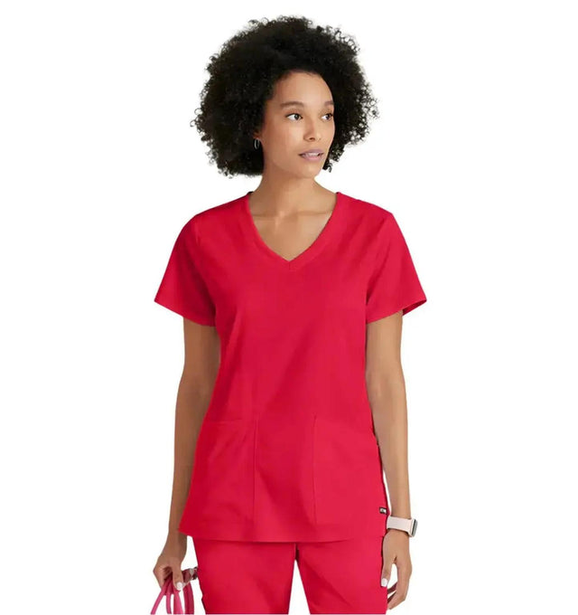 Grey's Anatomy Stretch™ by Barco Serena 3-Pocket Curved V-Neck Scrub Top-Scarlet Red