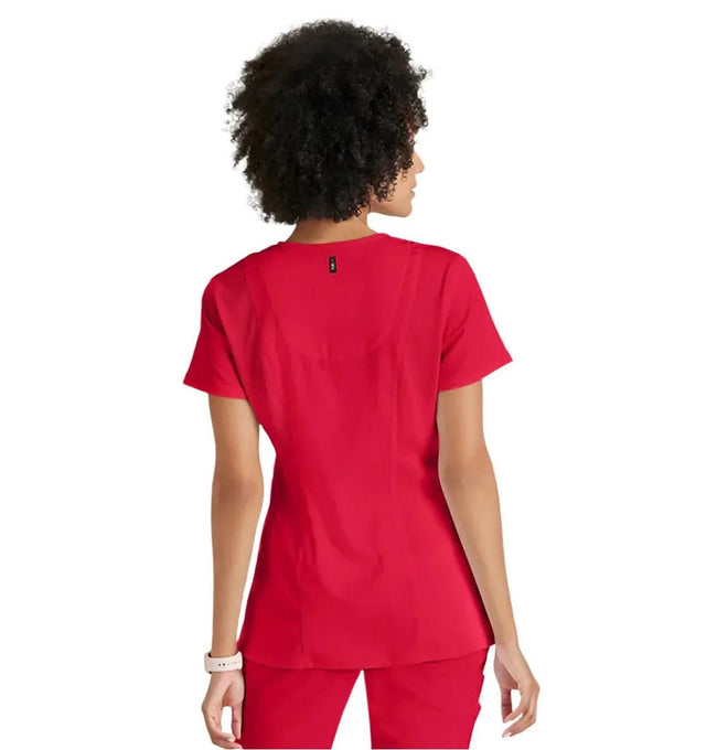 Grey's Anatomy Stretch™ by Barco Serena 3-Pocket Curved V-Neck Scrub Top-Scarlet Red