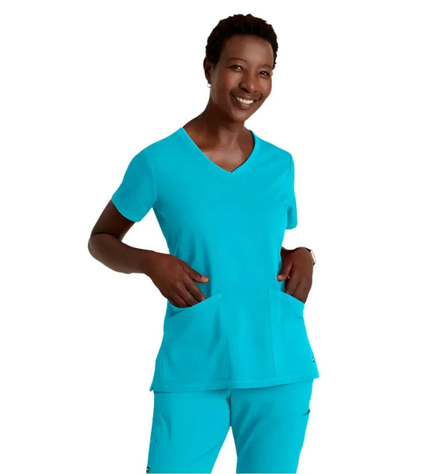 Grey's Anatomy Stretch™ by Barco Serena 3-Pocket Curved V-Neck Scrub Top-Teal