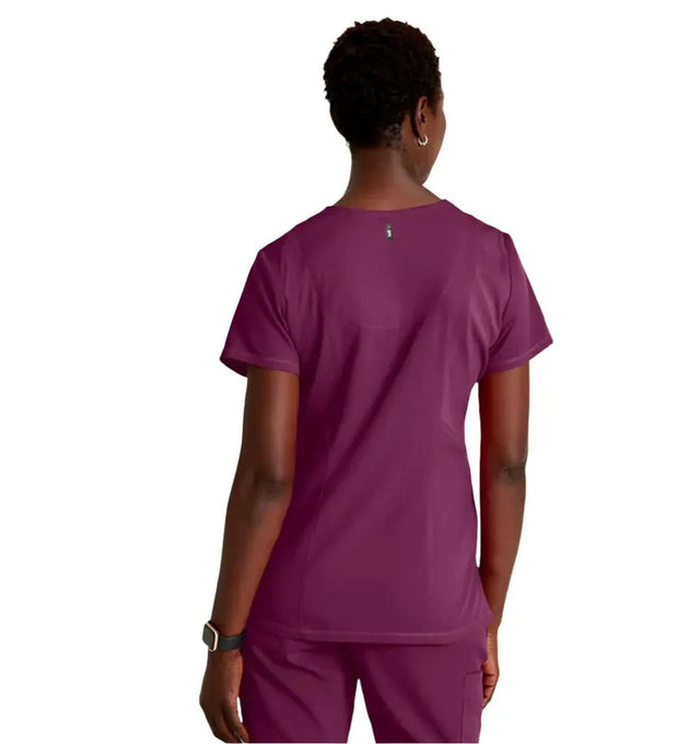 Grey's Anatomy Stretch™ by Barco Serena 3-Pocket Curved V-Neck Scrub Top-Wine