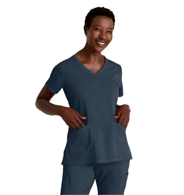 Grey's Anatomy Stretch™ by Barco Serena 3-Pocket Curved V-Neck Scrub Top-Steel