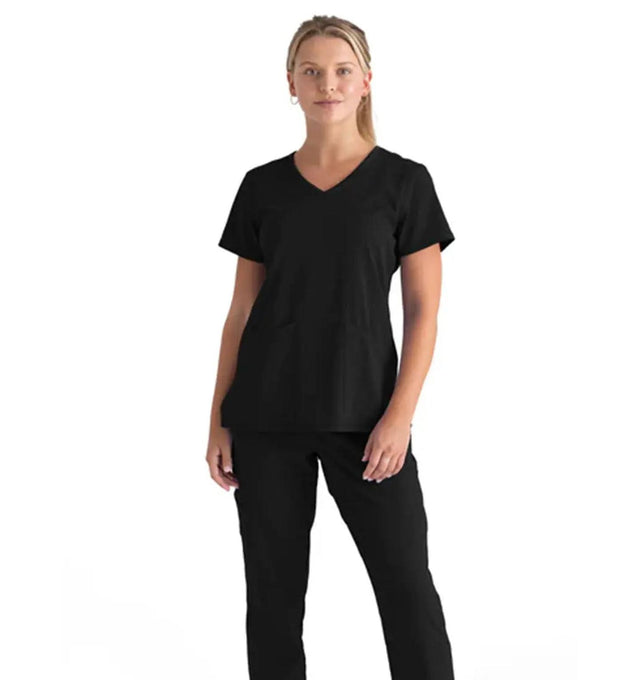 Grey's Anatomy Stretch™ by Barco Serena 3-Pocket Curved V-Neck Scrub Top-Black