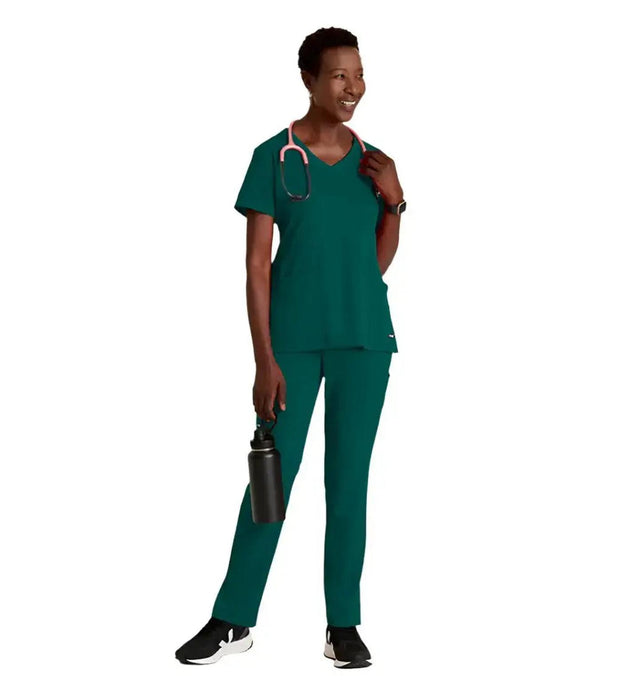 Grey's Anatomy Stretch™ by Barco Serena 3-Pocket Curved V-Neck Scrub Top-Hunter green