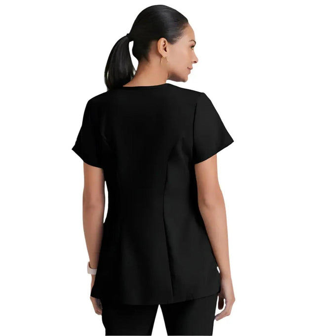 Grey's Anatomy™ by Barco Lilah 2-Pocket Mock Wrap Maternity Scrub Top-Black