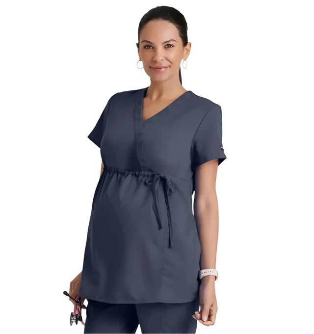 Grey's Anatomy™ by Barco Lilah 2-Pocket Mock Wrap Maternity Scrub Top-Steel