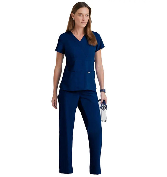 Grey's Anatomy™ by Barco Riley 3-Pocket Mock Wrap V-Neck Scrub Top-Indigo