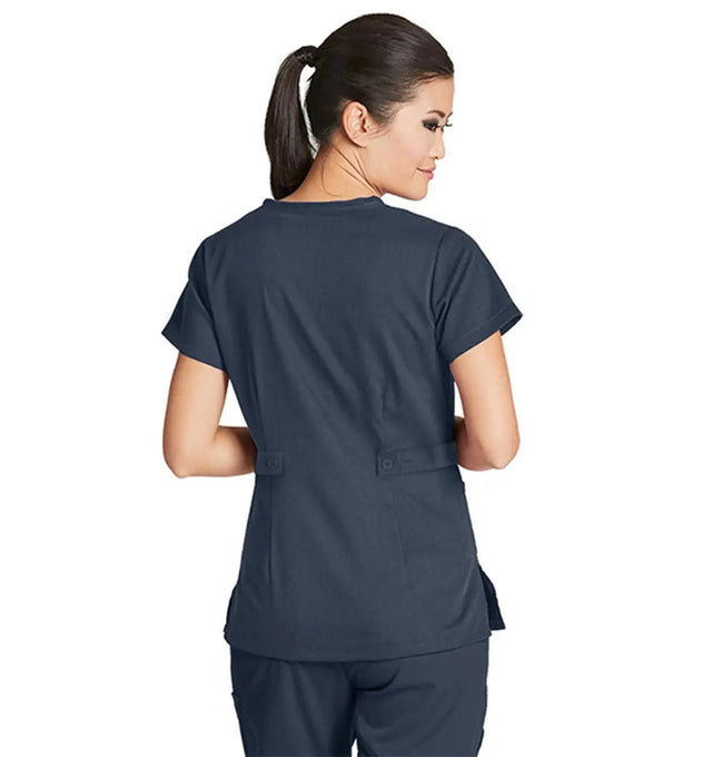 Grey's Anatomy™ by Barco Riley 3-Pocket Mock Wrap V-Neck Scrub Top-Steel