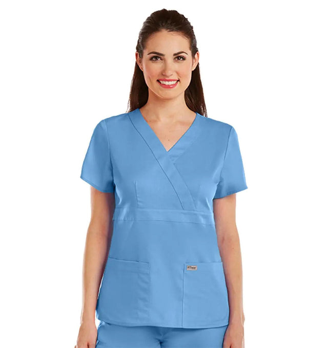Grey's Anatomy™ by Barco Riley 3-Pocket Mock Wrap V-Neck Scrub Top-Ceil