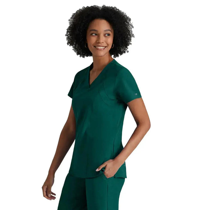 Barco One™ by Barco Racer 4-Pocket V-Neck Scrub Top-Hunter Green