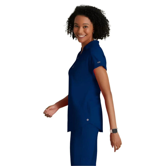 Barco One Performance Knit by Barco Engage Knit 2-Pocket Zip-Neck Dolman Scrub Top - Indigo