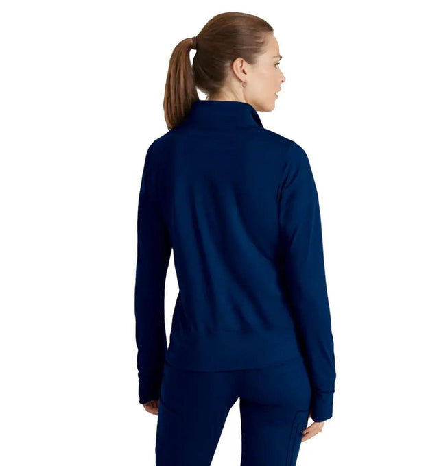 Barco One Performance Knit by Barco Arena Kangaroo Pocket Warm-Up Scrub Jacket - Indigo