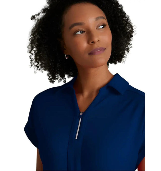 Barco One Performance Knit by Barco Engage Knit 2-Pocket Zip-Neck Dolman Scrub Top - Indigo