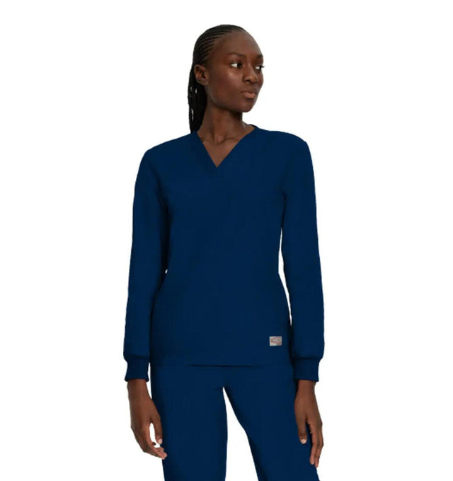 Landau Scrub Zone Unisex No-Pocket V-Neck Scrub Top LT104 -Navy-frontview