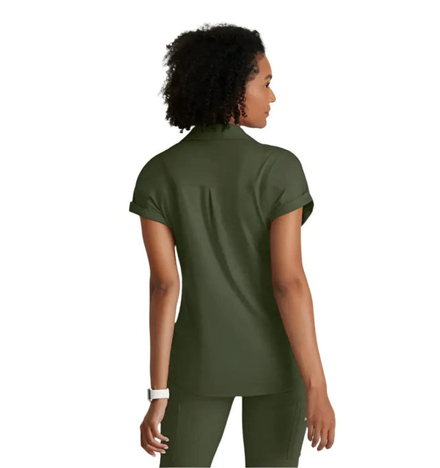 Barco One Performance Knit by Barco Engage Knit 2-Pocket Zip-Neck Dolman Scrub Top - Olive
