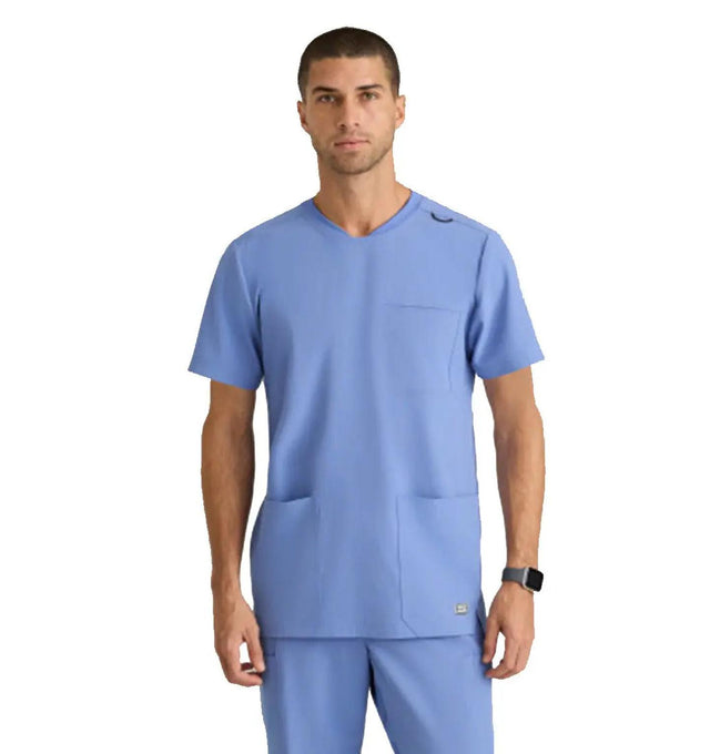 Grey's Anatomy Stretch™ by Barco Thesis 3-Pocket Round Neck Scrub Top - Ciel Blue