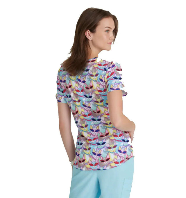 SKECHERS™ by Barco Essence V-Neck Animal Print Top-Windy Kitty