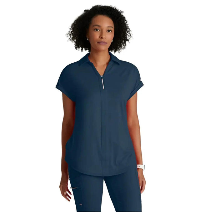 Barco One Performance Knit by Barco Engage Knit 2-Pocket Zip-Neck Dolman Scrub Top - Steel